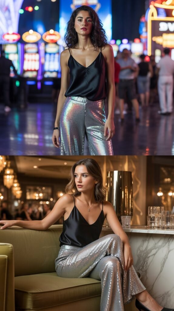 Sequined Pants with Simple Black Top