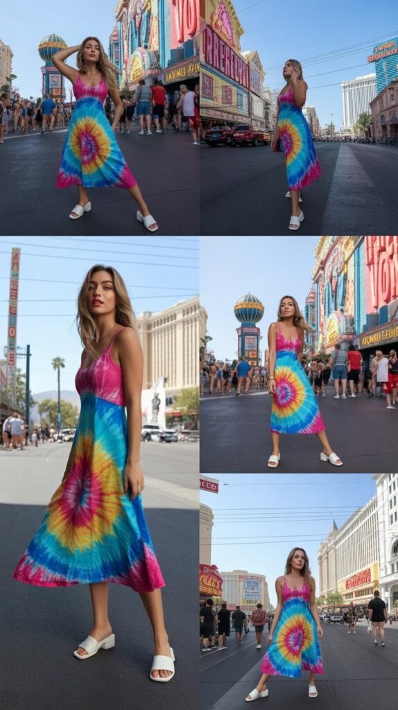 Tie-Dye Dress With Slide Sandals