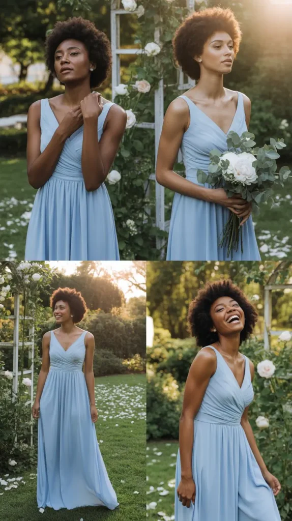 Flowy Chiffon Light Blue Bridesmaid Dresses