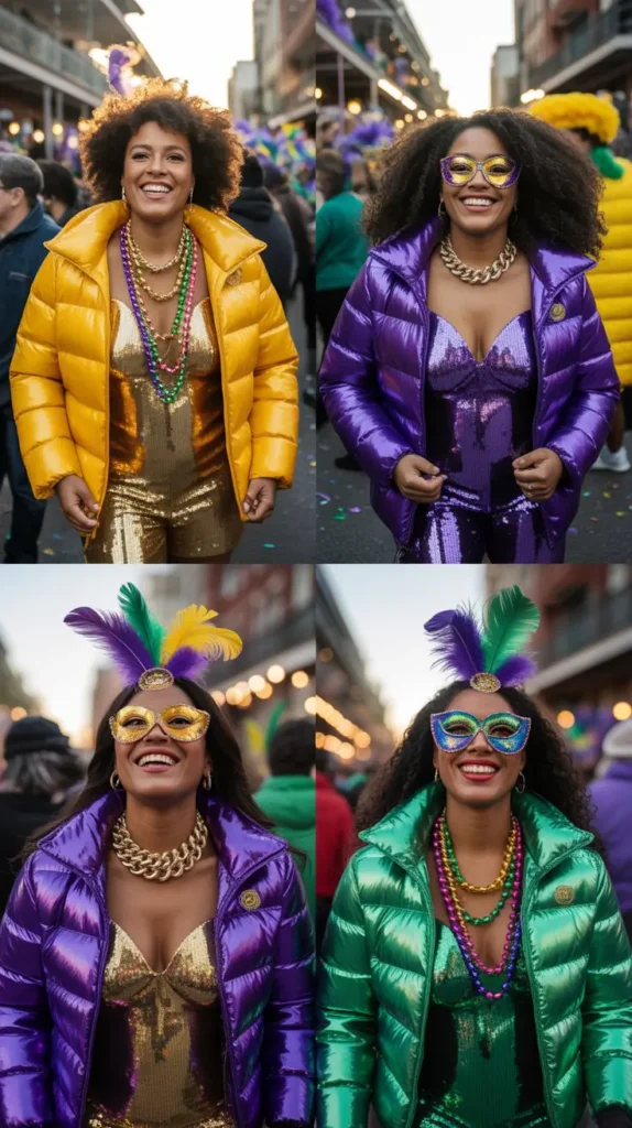 Layered Sequin and Puffer Jacket Combos