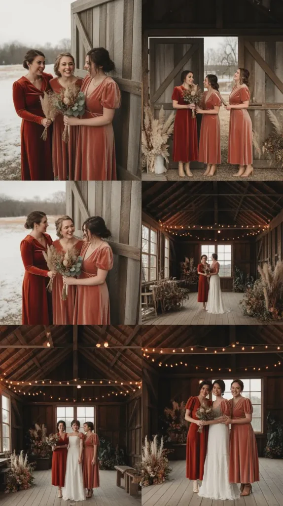 Rust and Terracotta Velvet Midi Dresses