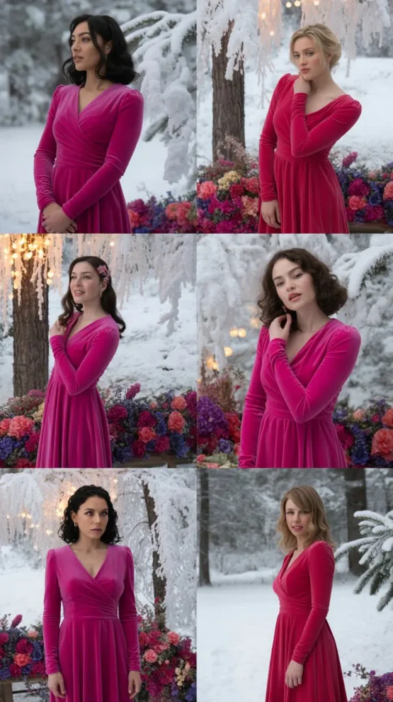 Fuchsia and Hot Pink Velvet Dresses