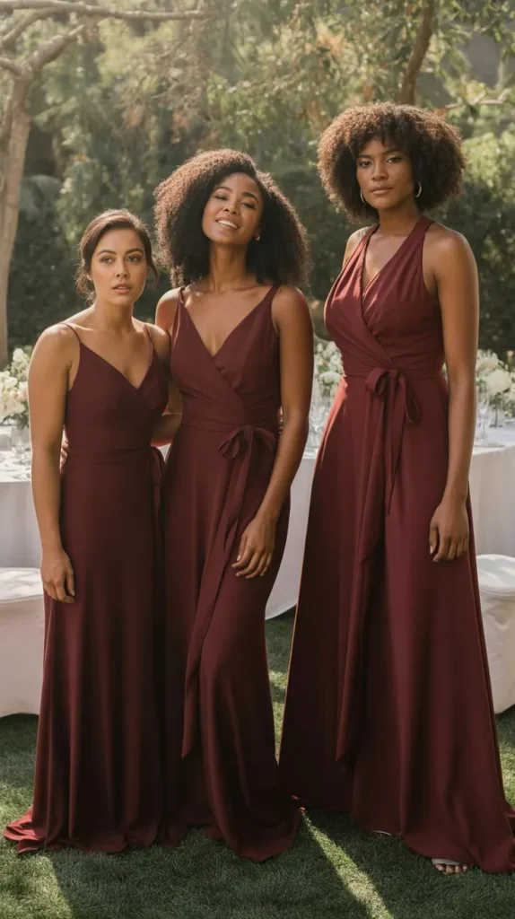 Wrap-Style Wine Bridesmaid Dresses for Universal Flattery