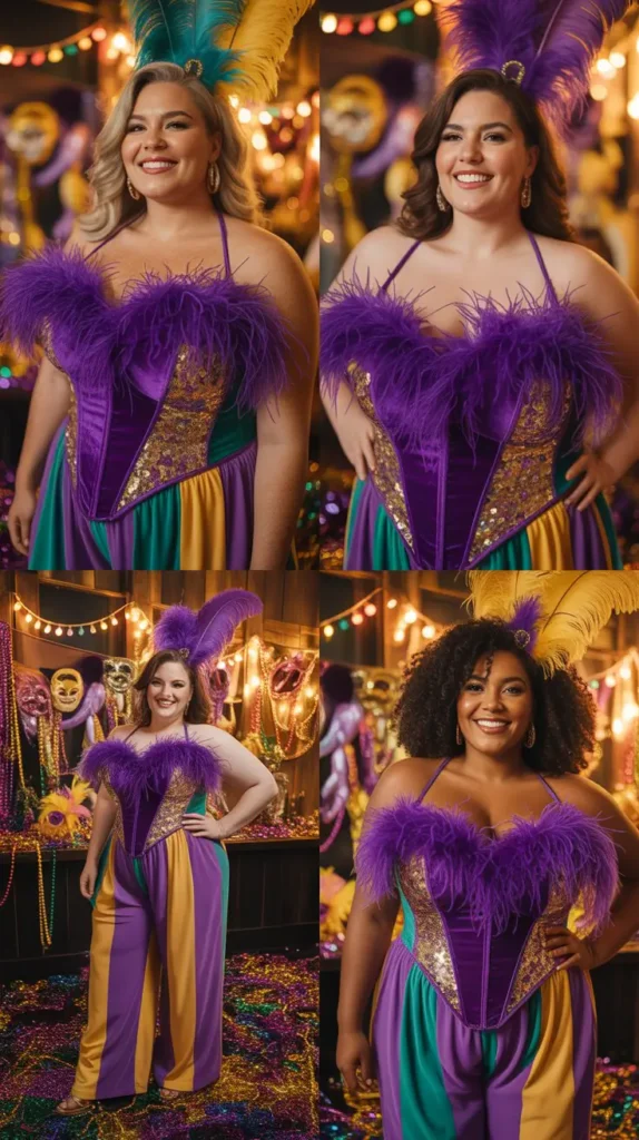 Feathered Corset and Wide-Leg Pants