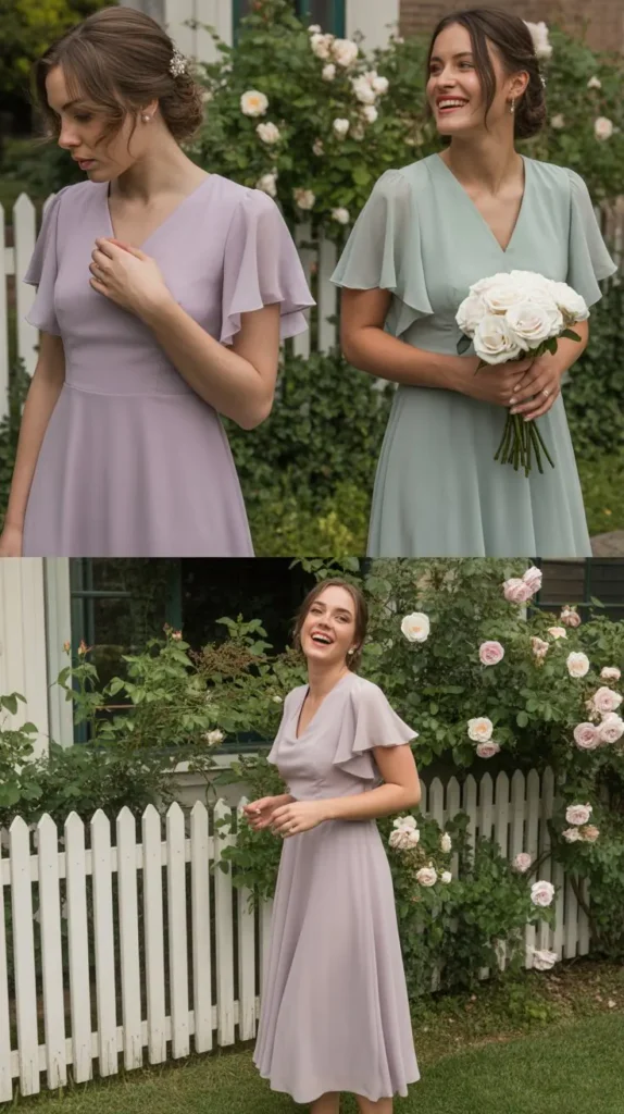 Flutter-Sleeve Tea-Length Dress