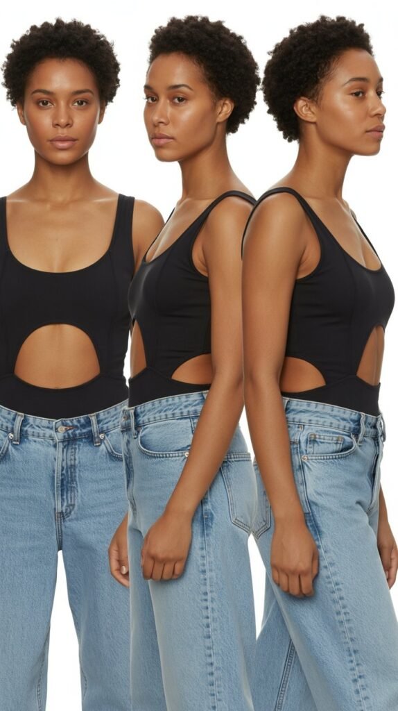 Cut-Out Bodysuit With High-Waisted Jeans