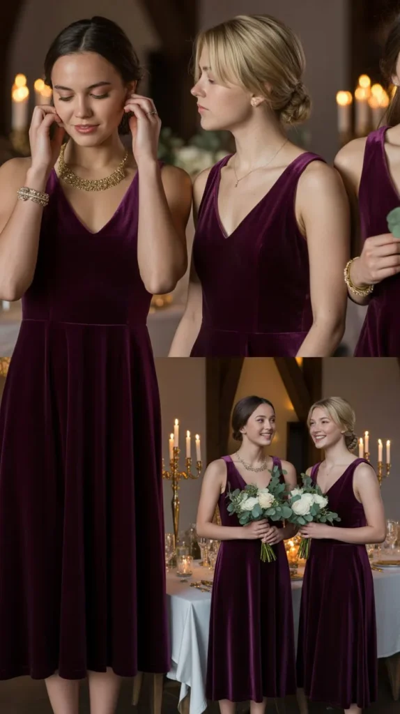 Deep Plum Velvet Dresses for a Luxurious Winter Wedding Feel
