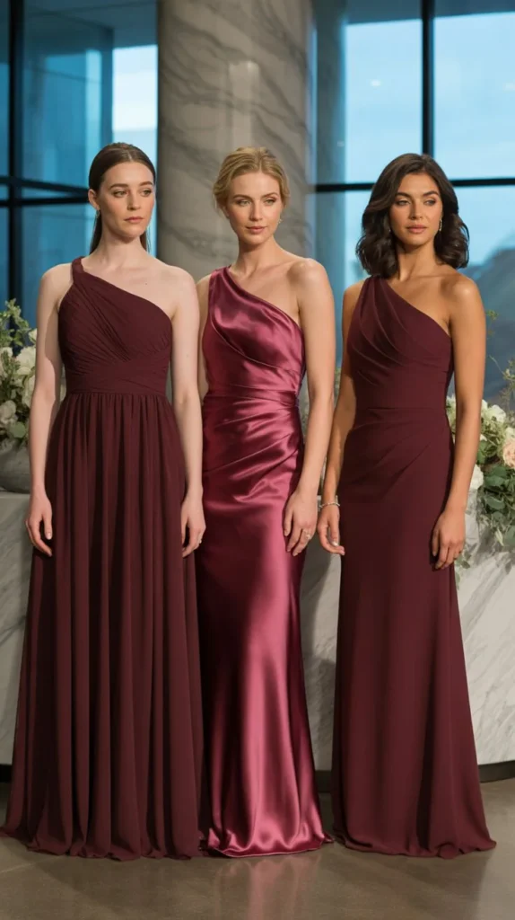 One-Shoulder Wine Dresses for a Sleek and Modern Look