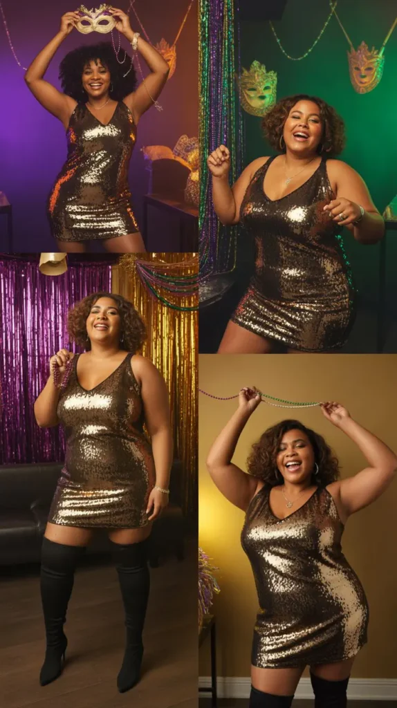 Sequin Mini Dress with Thigh-High Boots