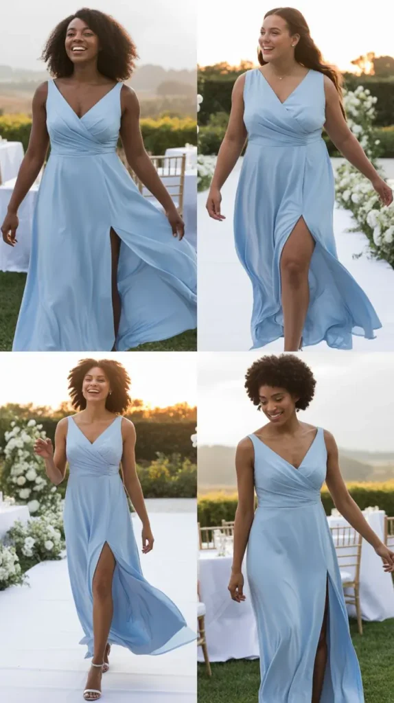 Light Blue Bridesmaid Dresses with Slits