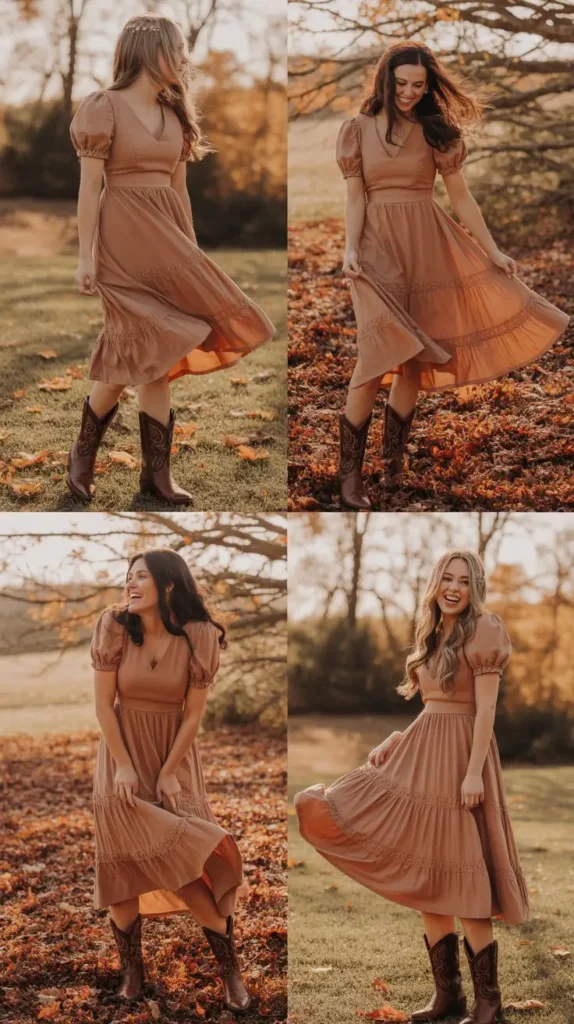 Bohemian Tiered Skirt Dresses in Terracotta