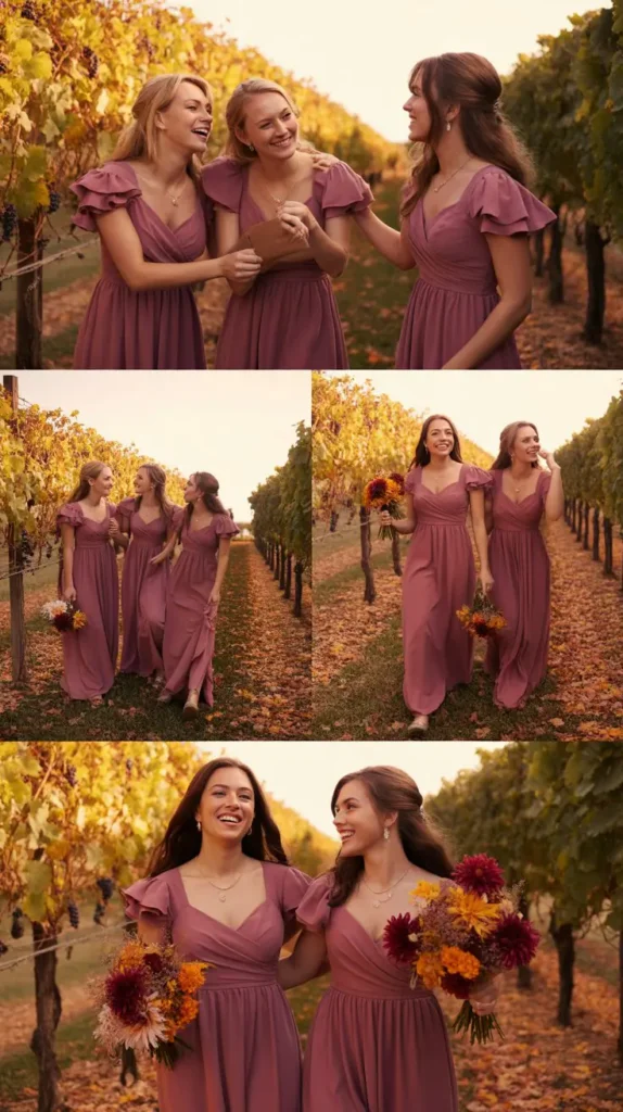 Ruffle Detail Wine Bridesmaid Dresses