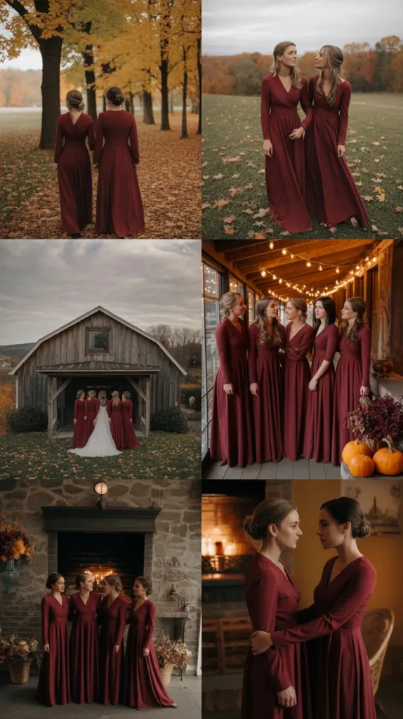 Long Sleeve Wine Bridesmaid Dresses