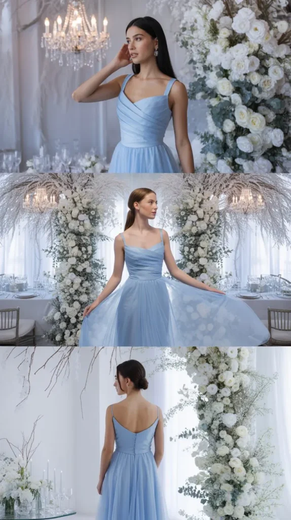 Ice Blue Tulle Skirt and Satin Bodice Dresses