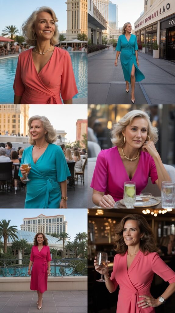  Colorful Wrap Dress With Nude Heels