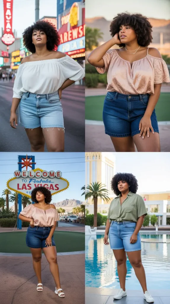 Denim Shorts with Flowy Blouse