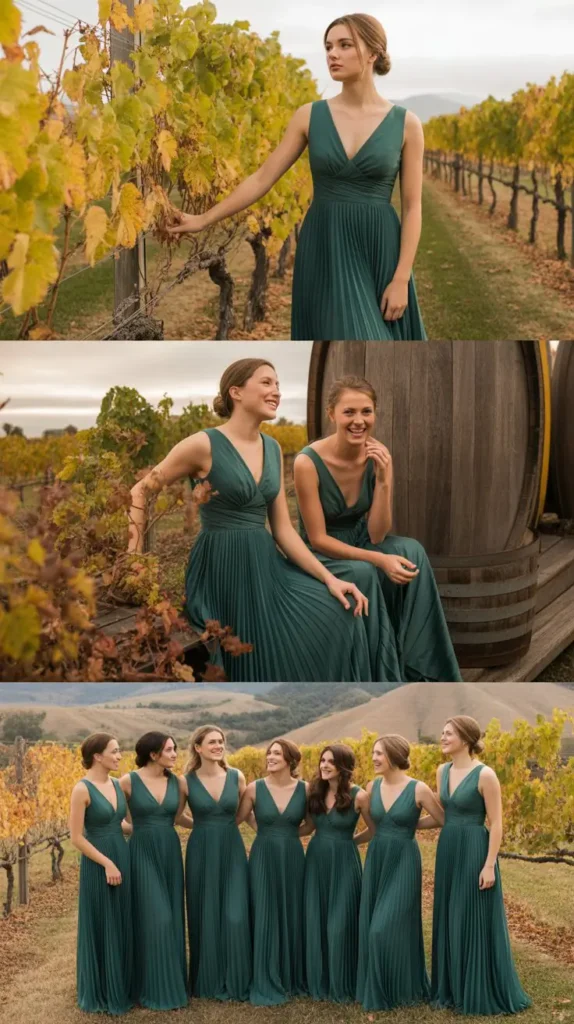 Pleated Chiffon V-Neck Gown