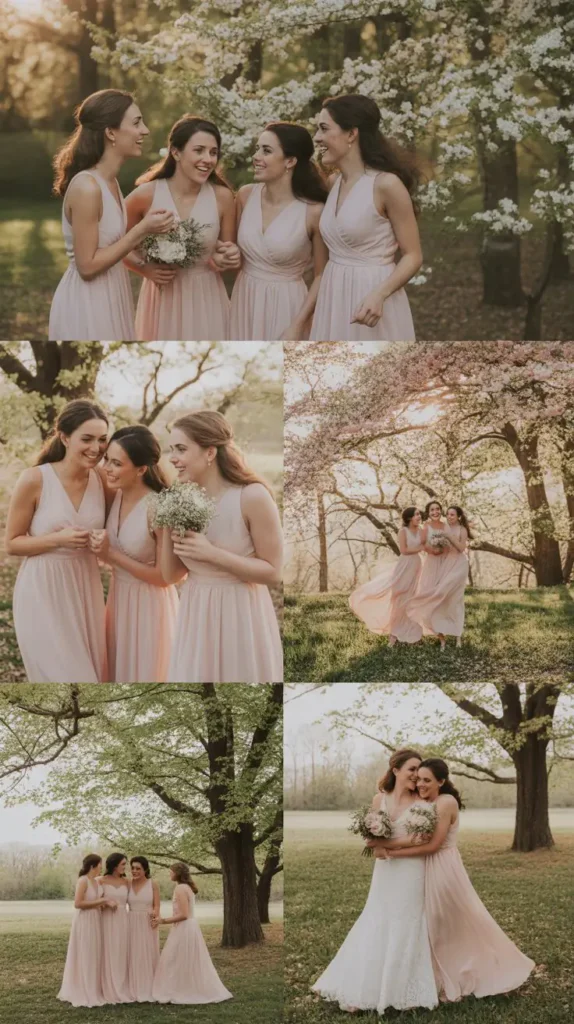 Blush Pink Flowy Bridesmaid Gowns