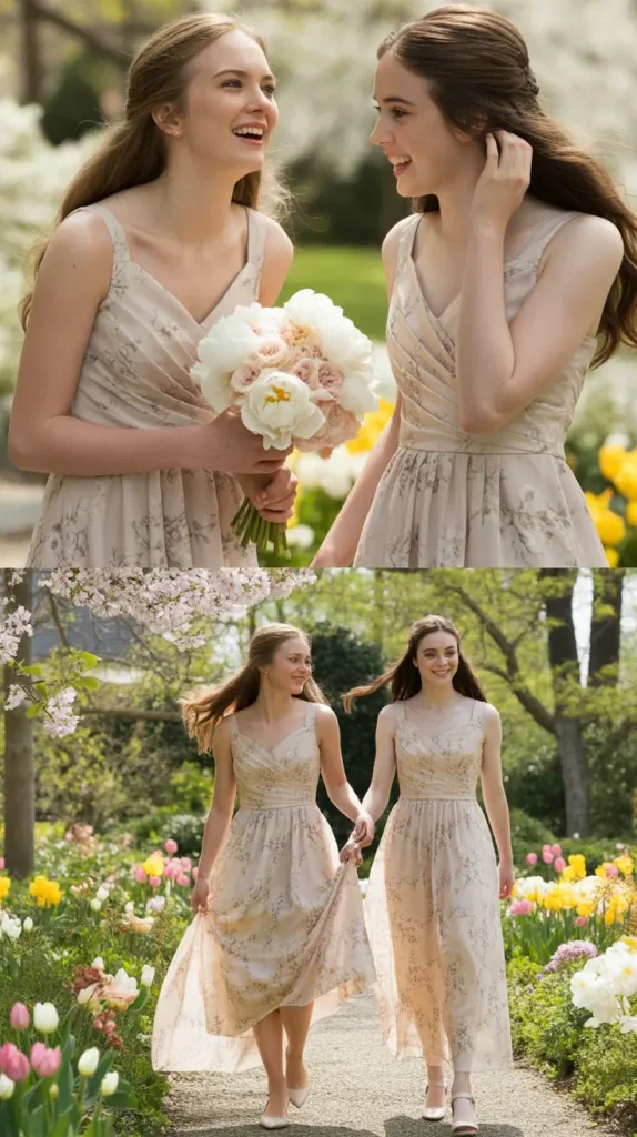 Floral Print Champagne Dress