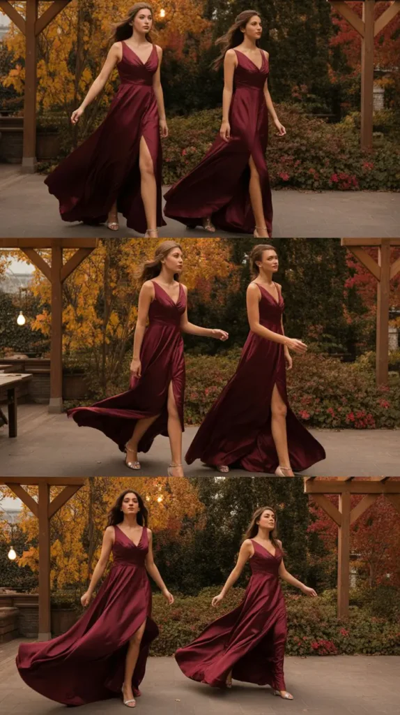 Wine Bridesmaid Dresses with Slit Details