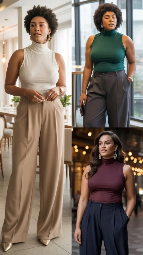 Sleeveless Turtleneck with Wide-Leg Pants