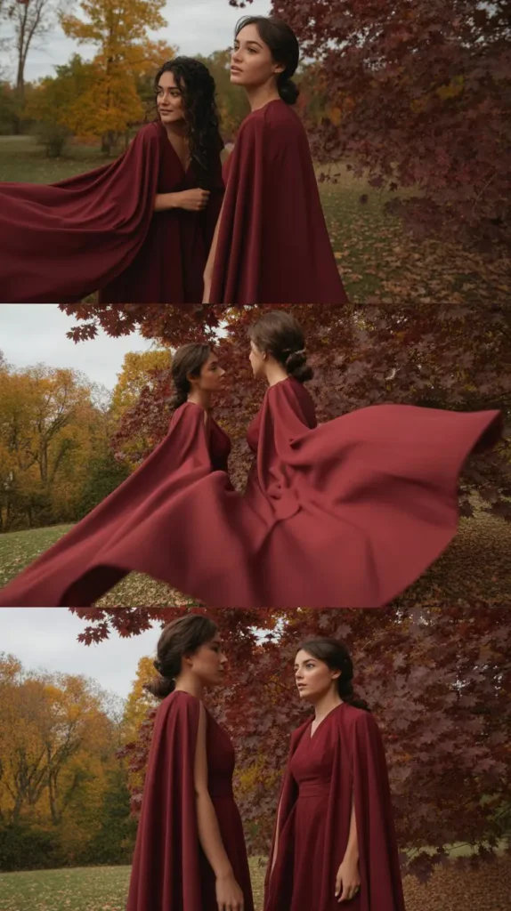 Wine Bridesmaid Dresses with Cape Details