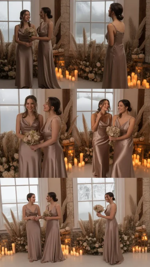 Mocha and Taupe Satin Dresses