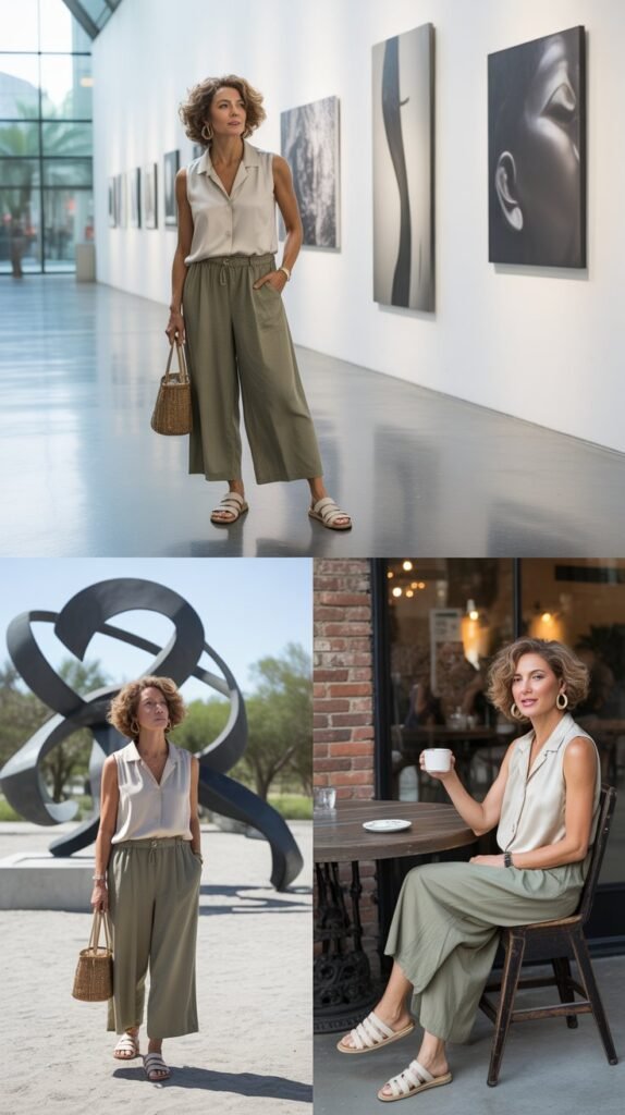 Culottes with a Sleeveless Blouse