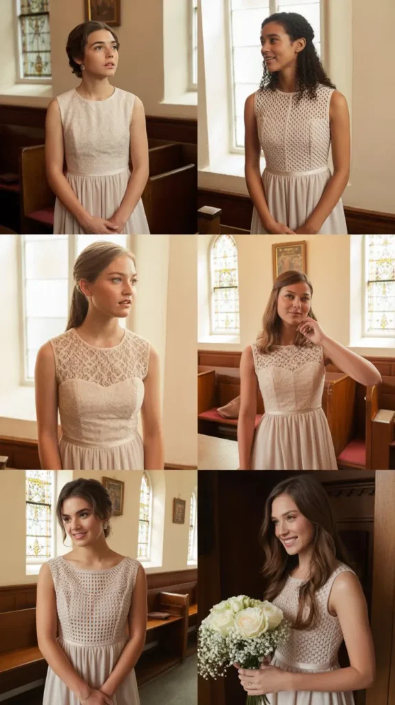 Lace-Top Champagne Bridesmaid Dress