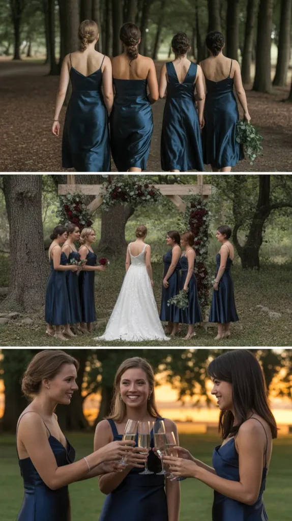 Dark Navy Satin Midi Dresses