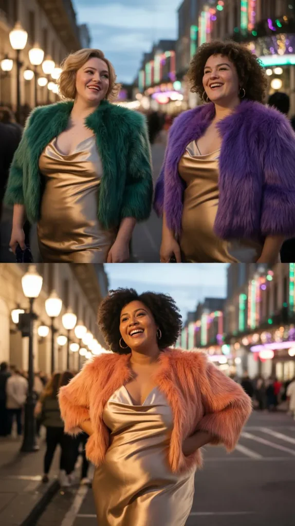 Faux Fur Jacket Over Slip Dress