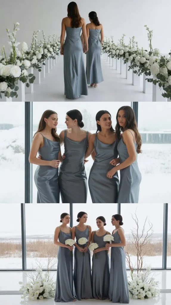 Slate Gray Satin Column Dresses