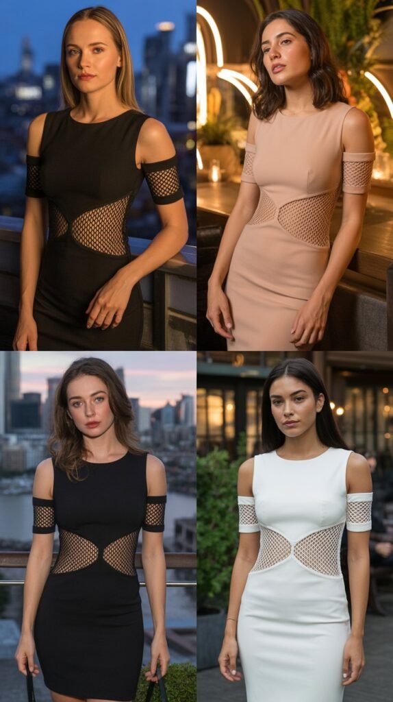  Mesh Panel Bodycon Dress