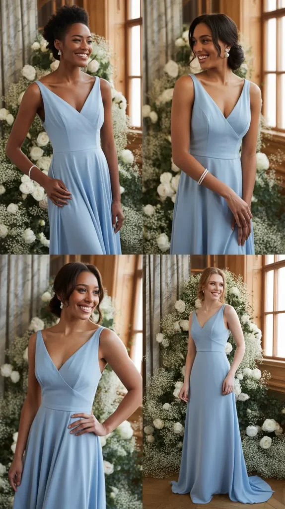  V-Neck Light Blue Bridesmaid Dresses
