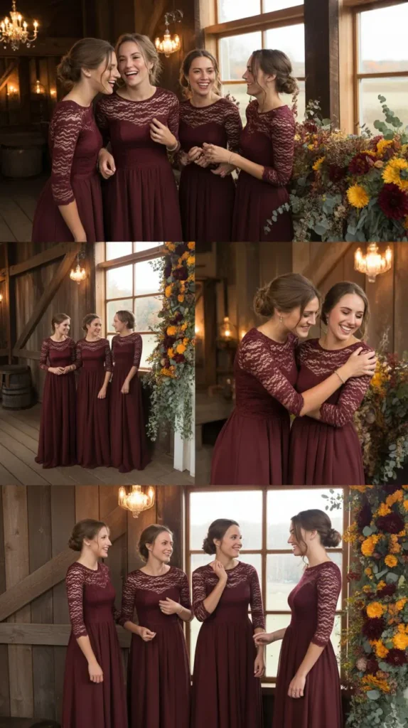 Lace Wine Bridesmaid Dresses