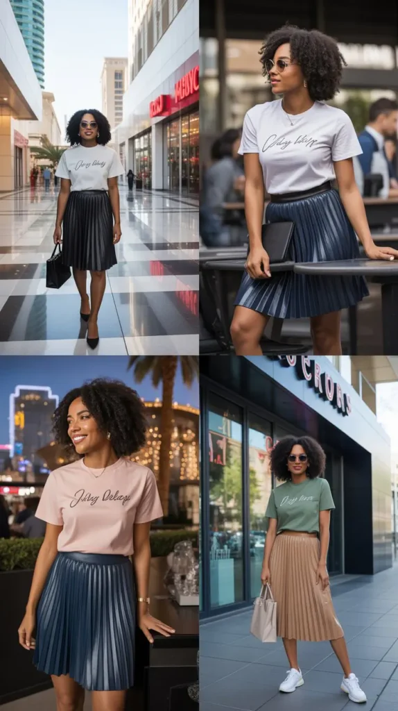 Graphic Tee With Pleated Skirt