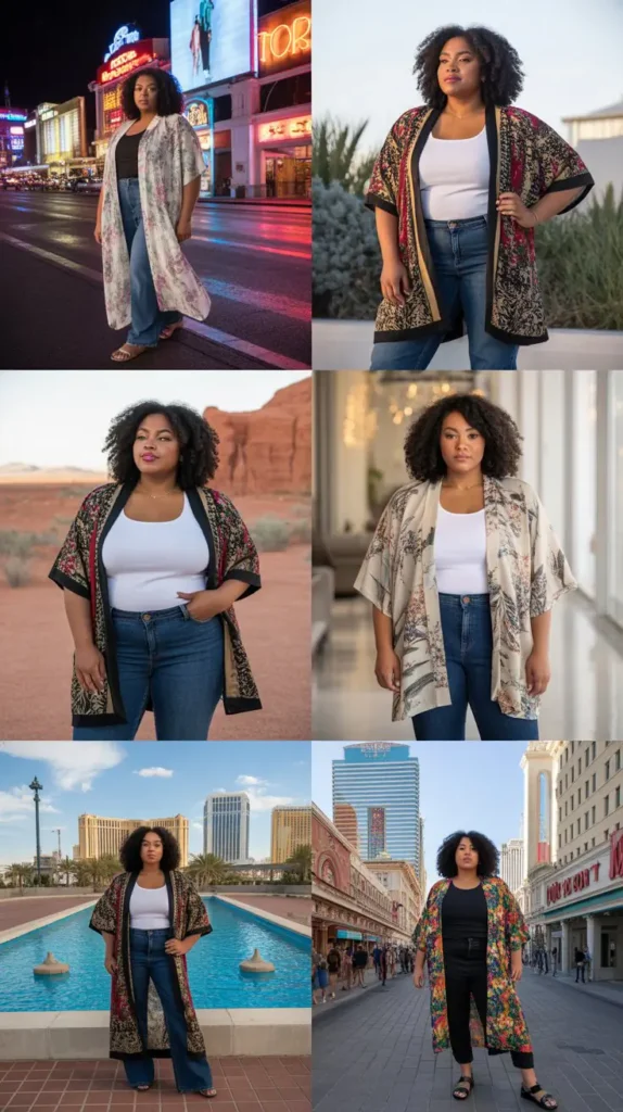 Printed Kimono over Tank and Jeans