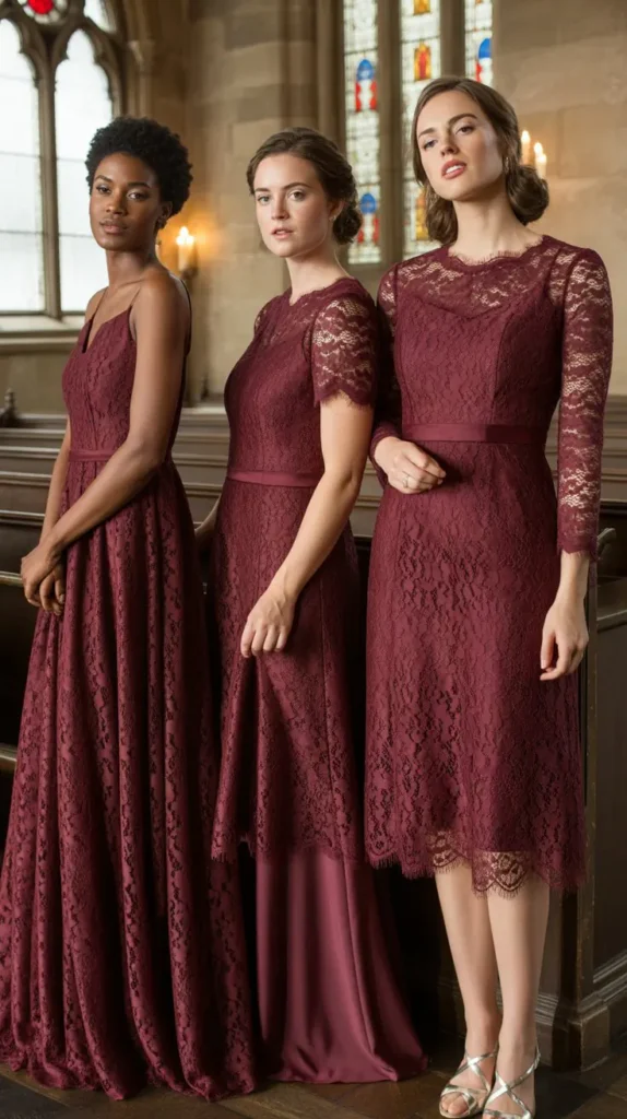 Lace Wine Bridesmaid Dresses for a Romantic Vintage Touch