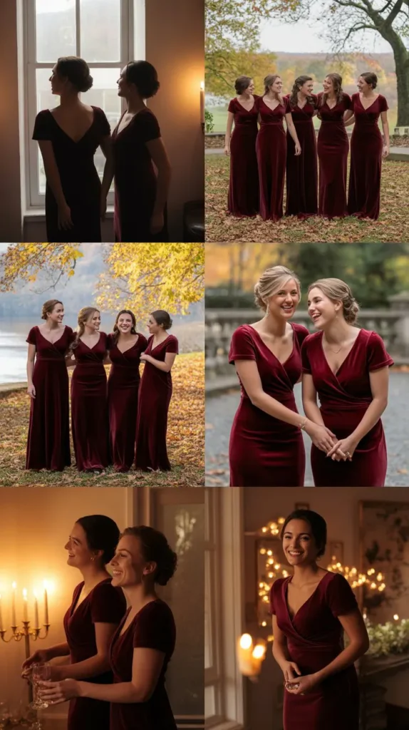 Velvet Wine Bridesmaid Dresses for a Luxurious Feel