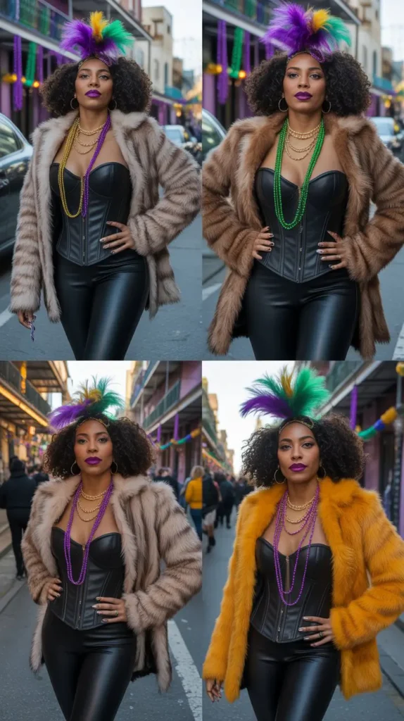 Thermal-Lined Leather Pants With Corset and Fur Coat