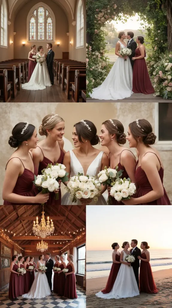 Wine and White: Styling the Bride and Bridesmaids Together