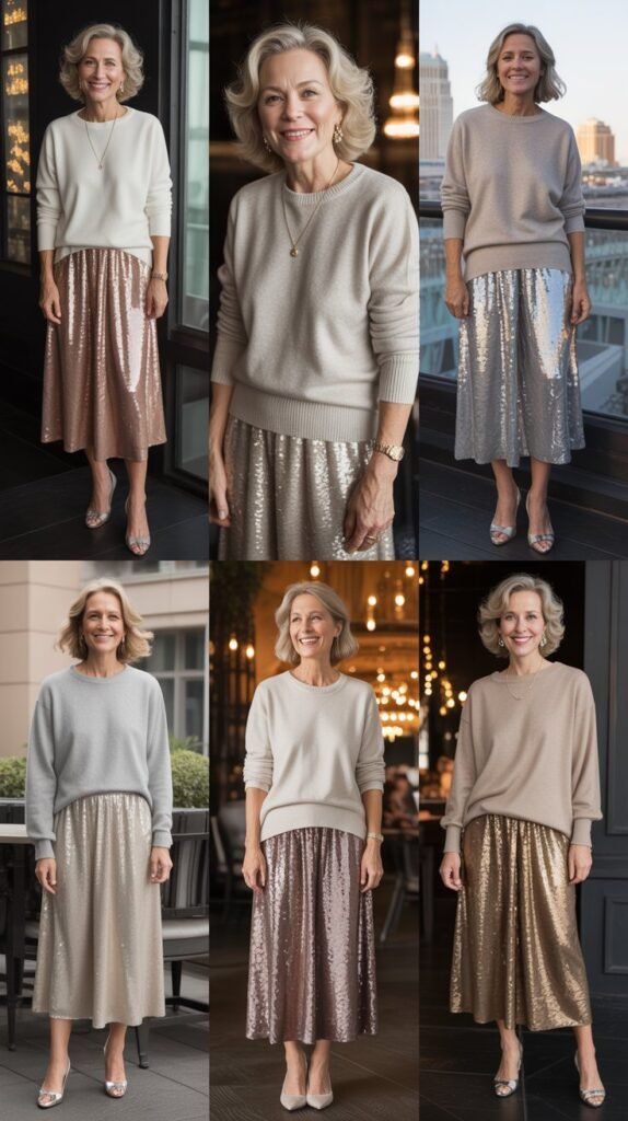 Sequined Skirt With Cashmere Sweater