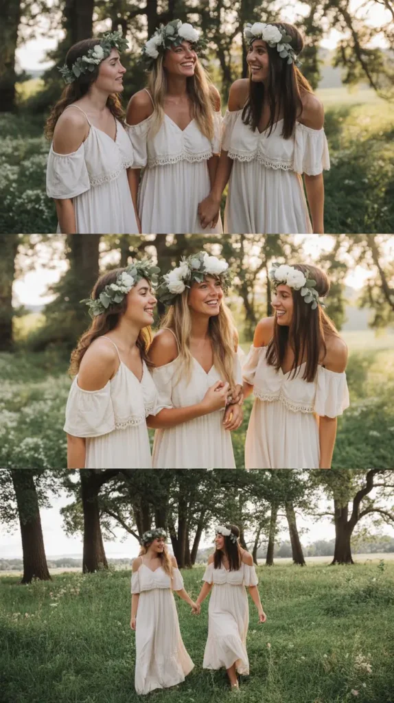 Ivory Boho Off-Shoulder Dresses