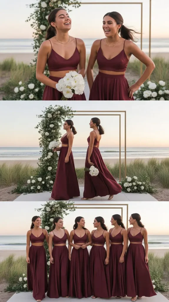Two-Piece Wine Bridesmaid Sets for a Fashion-Forward Look