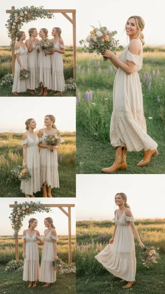 Off-White Lace Boho Maxi Dresses