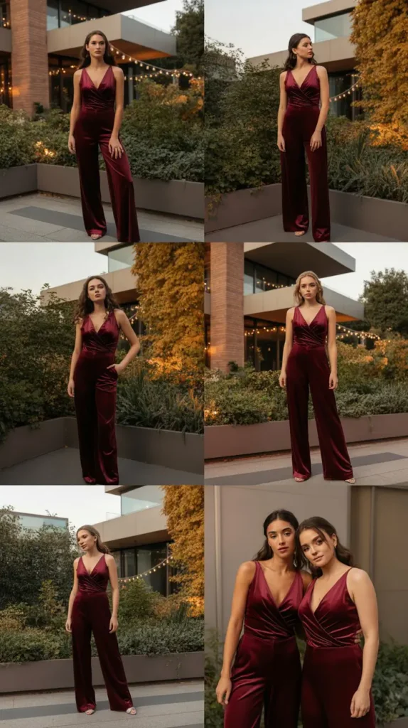 Wine Bridesmaid Jumpsuits