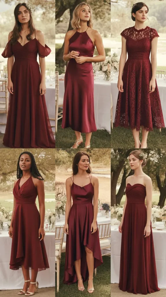 Mix-and-Match Wine Bridesmaid Dresses for an Effortlessly Chic Party