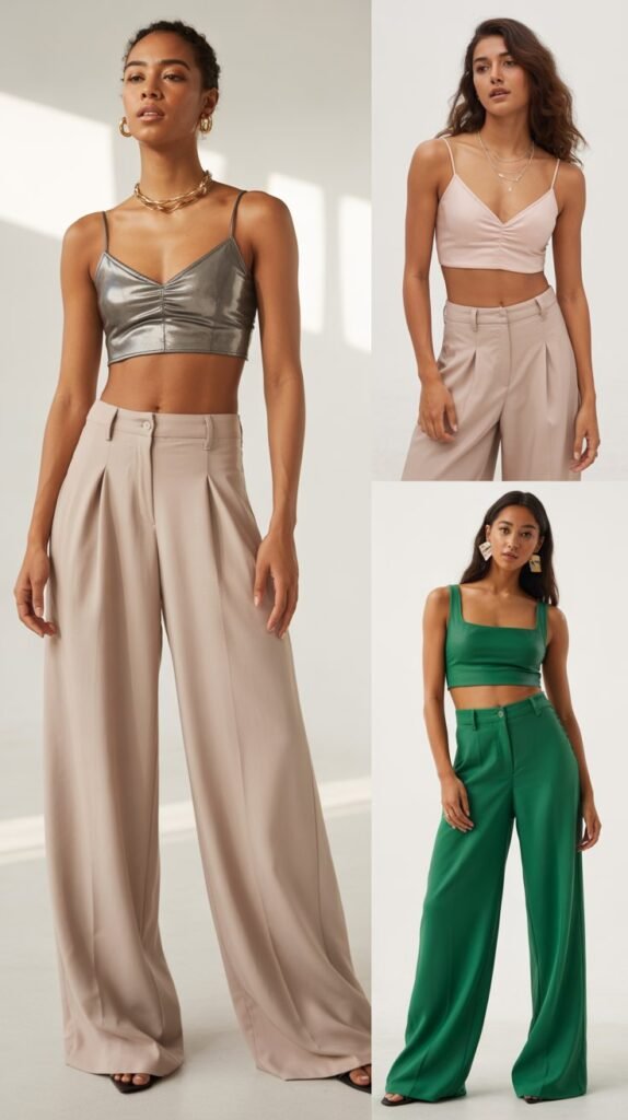 High-Waisted Pants With Crop Top Combination