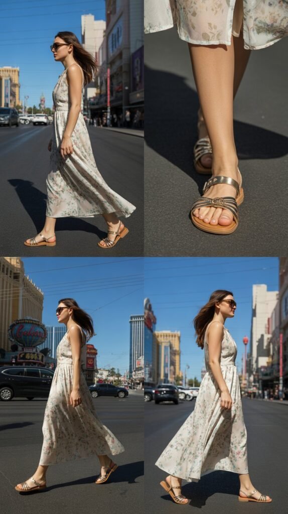  Flowy Maxi Dress With Sandals