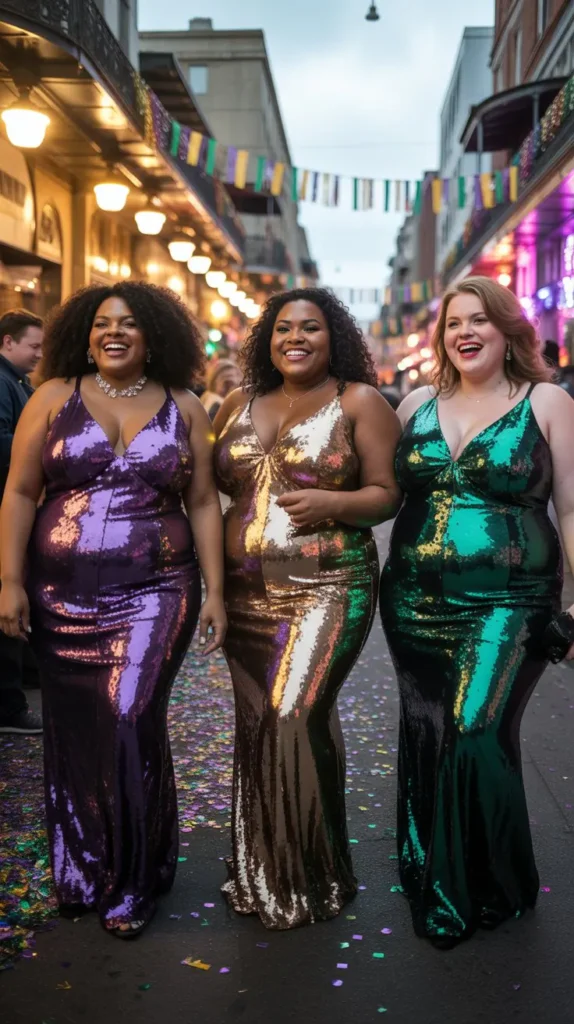 The Classic Purple, Gold & Green Sequin Gown